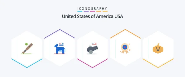 Usa Flat Icon Pack Including Pumkin Independence Day Symbol Independece — Wektor stockowy