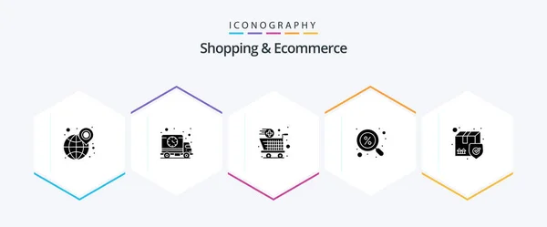 Shopping Ecommerce Glyph Icon Pack Including Delivery Find Truck Ecommerce — Stok Vektör