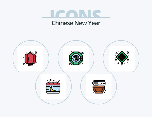 Chinese New Year Line Filled Icon Pack Icon Design Santa — Stok Vektör