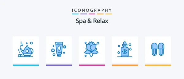 Spa Relax Blue Icon Pack Including Relaxation Cosmetics Leaves Beauty — Image vectorielle