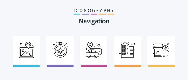 Navigation Line Icon Pack Including Map Road Navigation Navigation Info — Image vectorielle