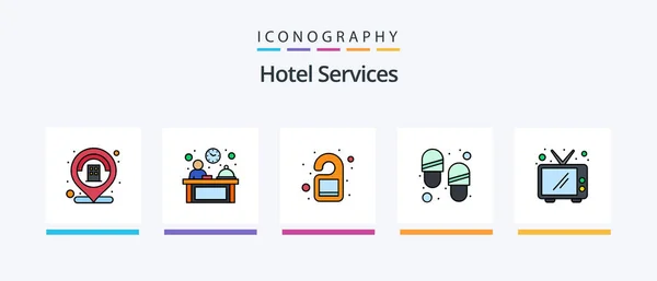 Hotel Services Line Filled Icon Pack Including Fast Food Reception — 图库矢量图片