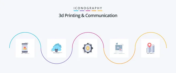 Printing Communication Flat Icon Pack Including Machine Network Forming Fabrication — Vetor de Stock