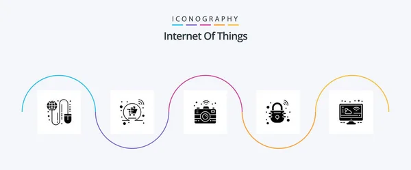 Internet Things Glyph Icon Pack Including Cloudy Secure Shopping Smart — Stok Vektör