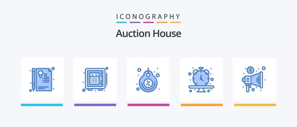Auction Blue Icon Pack Including Advertising Wristwatch Label Schedule Discount — Stock vektor