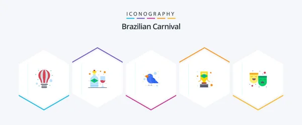 Brazilian Carnival Flat Icon Pack Including Roles Award Carnival Trophy — Stok Vektör