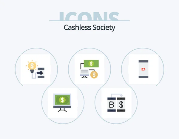 Cashless Society Flat Icon Pack Icon Design Finance Bank Transection — Stok Vektör