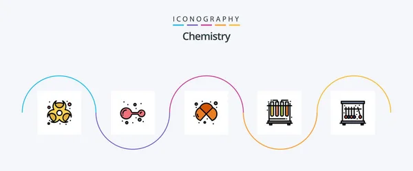 Chemistry Line Filled Flat Icon Pack Including Pendulum Tubes Atoms — Vettoriale Stock