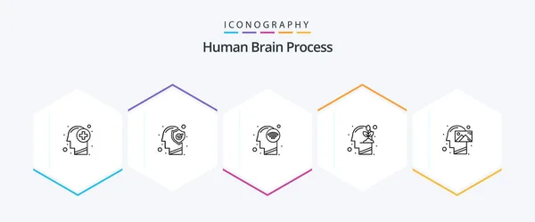 Human Brain Process Line Icon Pack Including Growth Investment Protect — Vetor de Stock