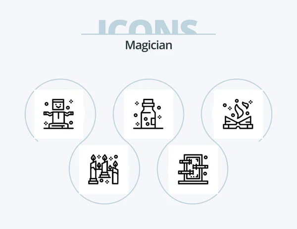 Magician Line Icon Pack Icon Design Кролик Череп Бутылках Ритуал — стоковый вектор
