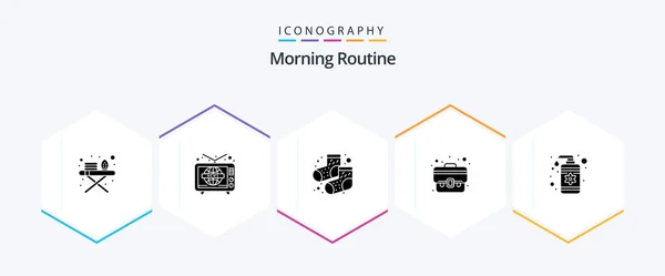 Morning Routine Glyph Icon Pack Including Care Lotion Footwear Drop — Stok Vektör