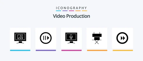 Video Production Glyph Icon Pack Including Folding Chair Cinema Step — Stock vektor