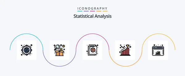 Statistical Analysis Line Filled Flat Icon Pack Including Step Goal — Stockový vektor
