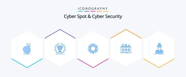 Cyber Spot Cyber Security Blue Icon Pack Including Expert Competition — Stock Vector