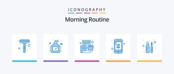 Morning Routine Blue Icon Pack Including Liner Morning Eye Reminder — Vetor de Stock