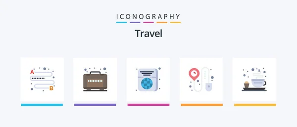 Travel Flat Icon Pack Including Tea Travel Plate Online Creative — 图库矢量图片