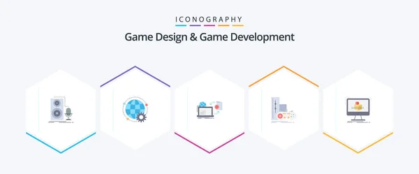 Game Design Game Development Flat Icon Pack Including Joystick Game — Stockový vektor