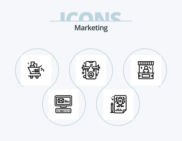 Marketing Line Icon Pack Icon Design Rocket Online Pencle Online — Stockvektor