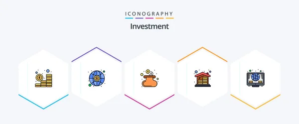 Investment Filledline Icon Pack Including Coins Global Money Online House — Stock vektor