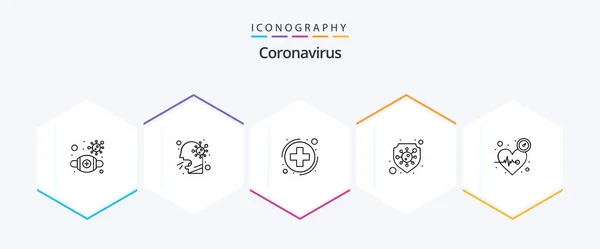 Coronavirus Line Icon Pack Including Heart Virus Medica Shield Protection — Stok Vektör