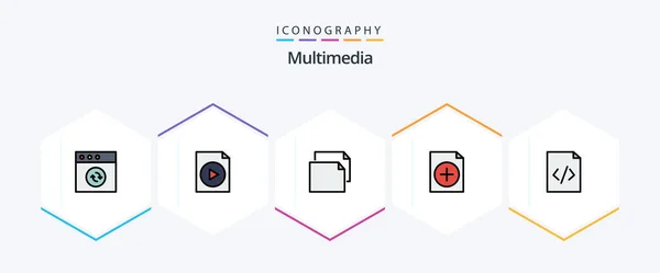 Multimedia Filledline Icon Pack Including Landscape Html Code — Image vectorielle