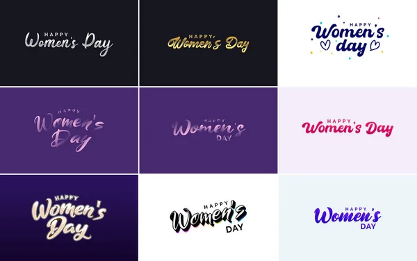 Happy Women Day Greeting Card Template Hand Lettering Text Design — Stockvektor