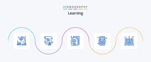 Learning Blue Icon Pack Including Computer Read Test Online Book — Vettoriale Stock