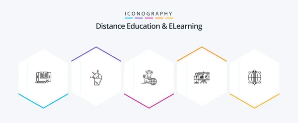 Distance Education Elearning Line Icon Pack Including University Art Office — Stok Vektör