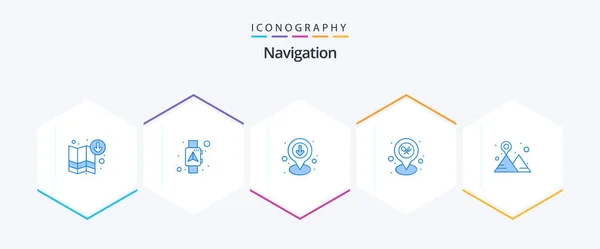 Navigation Blue Icon Pack Including Map Location Smart Pin Location — Stockový vektor