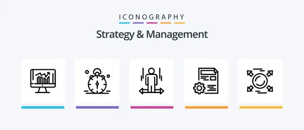 Strategy Management Line Icon Pack Including Seo Setting Sucess Right — Vettoriale Stock