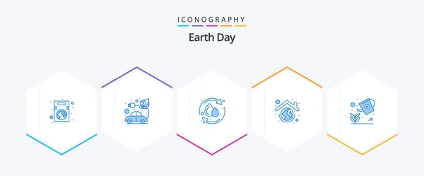 Earth Day Blue Icon Pack Including Green Protection Vehicle Earth — Stock Vector