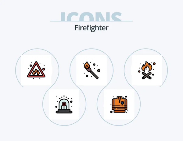 Firefighter Line Filled Icon Pack Icon Design Emergency House Emergency — Stock Vector