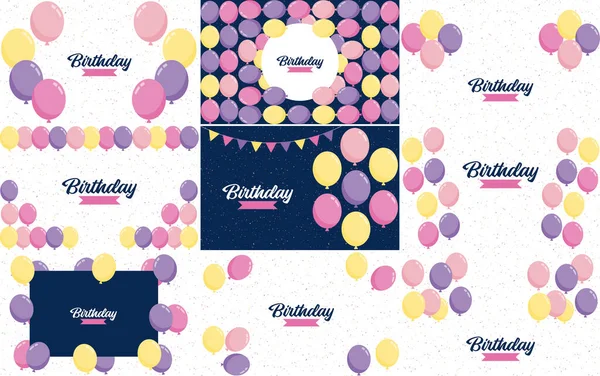 Happy Birthday Design Realistic Cake Illustration Confetti — Vetor de Stock