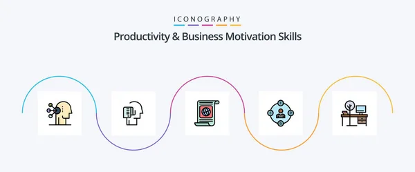 Productivity Business Motivation Skills Line Filled Flat Icon Pack Including — Stok Vektör