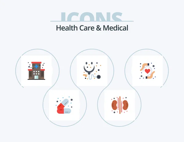 Здравоохранение Медицинская Плоская Икона Pack Дизайн Иконы Здоровье Сердца Стетоскоп — стоковый вектор
