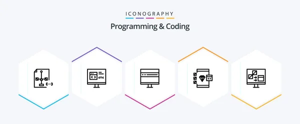 Programming Coding Line Icon Pack Including Coding App Development News — Vetor de Stock