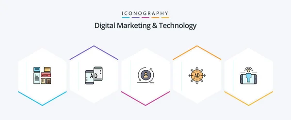 Digital Marketing Technology Filledline Icon Pack Including User Returning Advertising — Archivo Imágenes Vectoriales