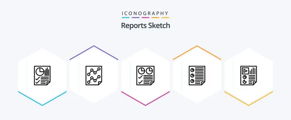 Reports Sketch Line Icon Pack Including Four Data Paper Two — Vettoriale Stock