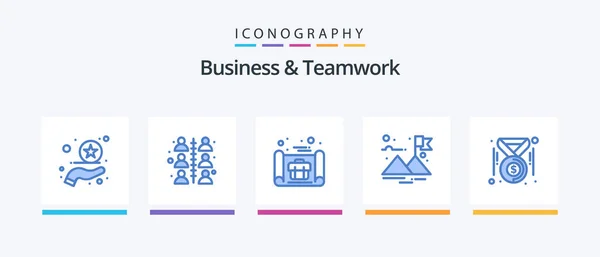 Business Teamwork Blue Icon Pack Including Money Coins Business Plan — 图库矢量图片