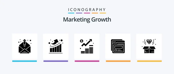 Marketing Growth Glyph Icon Pack Including Box Web Business Template — Stok Vektör