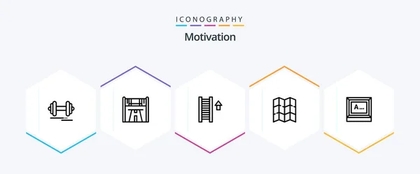 Motivation Line Icon Pack Including Text Screen Ladder Motivation Map — Stockvektor
