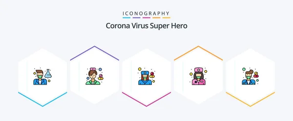 Corona Virus Super Hero Filledline Icon Pack Including Health Care — Stockový vektor