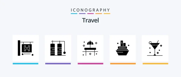 Travel Glyph Icon Pack Including Summer Cocktail Restaurant Alcohol Ship — Archivo Imágenes Vectoriales