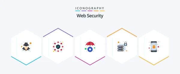 Web Security Flat Icon Pack Including Mobile Umbrella Error Server — Wektor stockowy