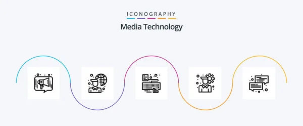 Media Technology Line Icon Pack Including Conversation User Setting Network — Stok Vektör
