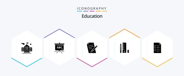 Education Glyph Icon Pack Including File Pen Document Pencil — Stockový vektor