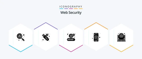 Web Security Glyph Icon Pack Including Laptop Loss Account Leak — 图库矢量图片