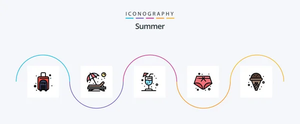 Summer Line Filled Flat Icon Pack Including Summer Cone Sunbathe — Image vectorielle