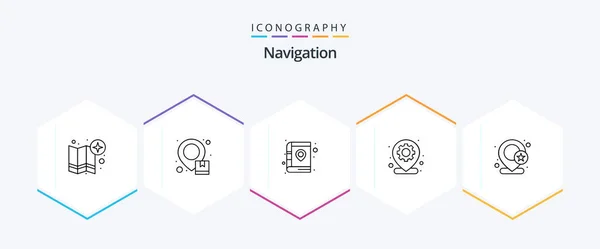 Navigation Line Icon Pack Including Gear Map Map Location Location — 图库矢量图片