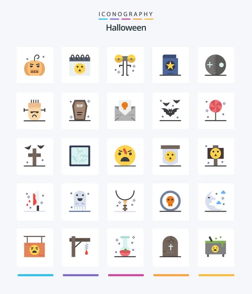 Creative Halloween Flat Icon Pack Costume Spells Eyed Halloween Book — Stockový vektor